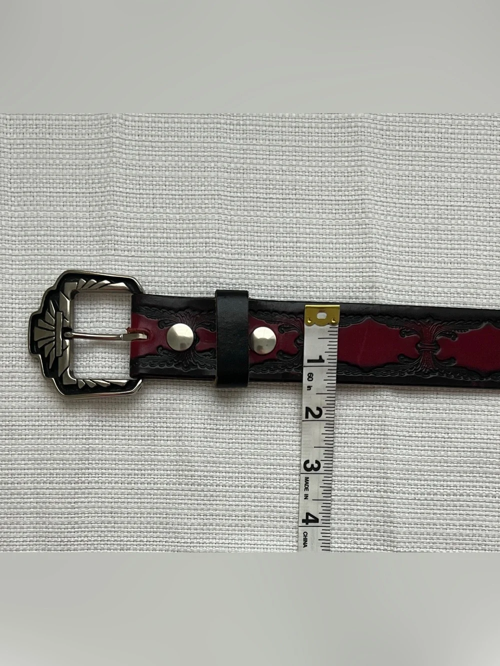 Vtg Leatherock Tooled Leather Western Belt Size M Burgundy Black